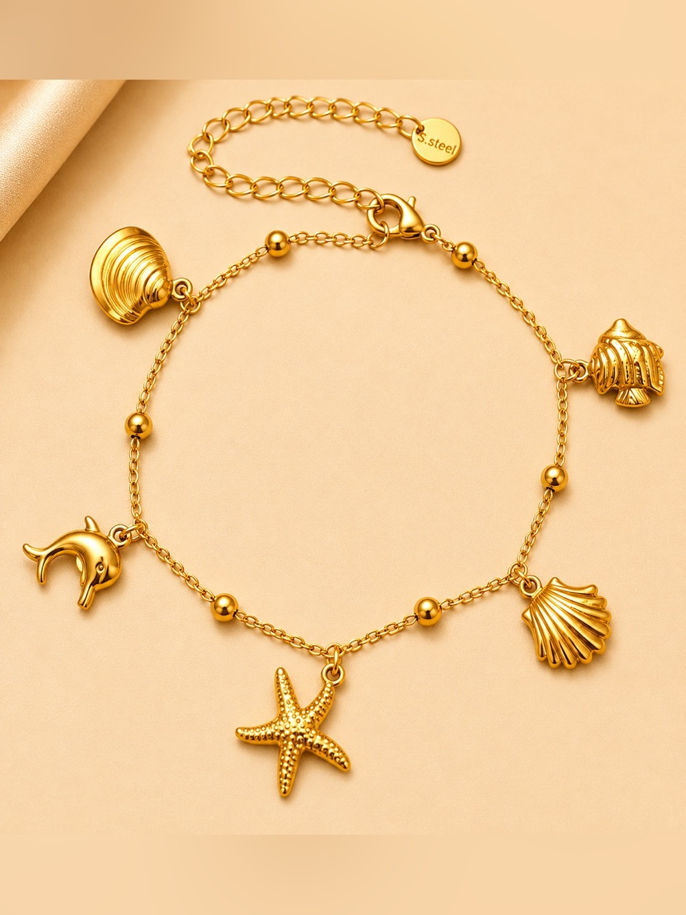 18k Gold Plated/ Stainless Steel Sea Charm Bracelet - Women Jewelry